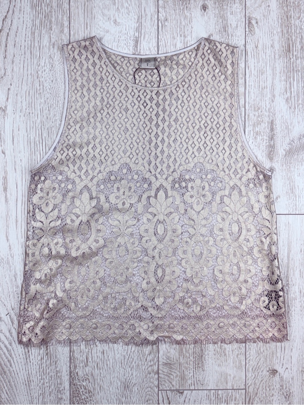 Zara Collection Size M Ivory Gold Metallic Lace Tank Top